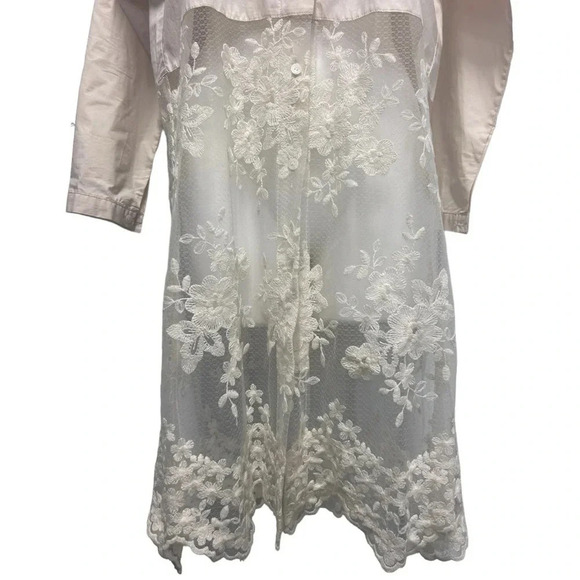 Floral Embroidered Lace Button Up Cream Color Shirt lagenlook boho layering - Picture 7 of 15